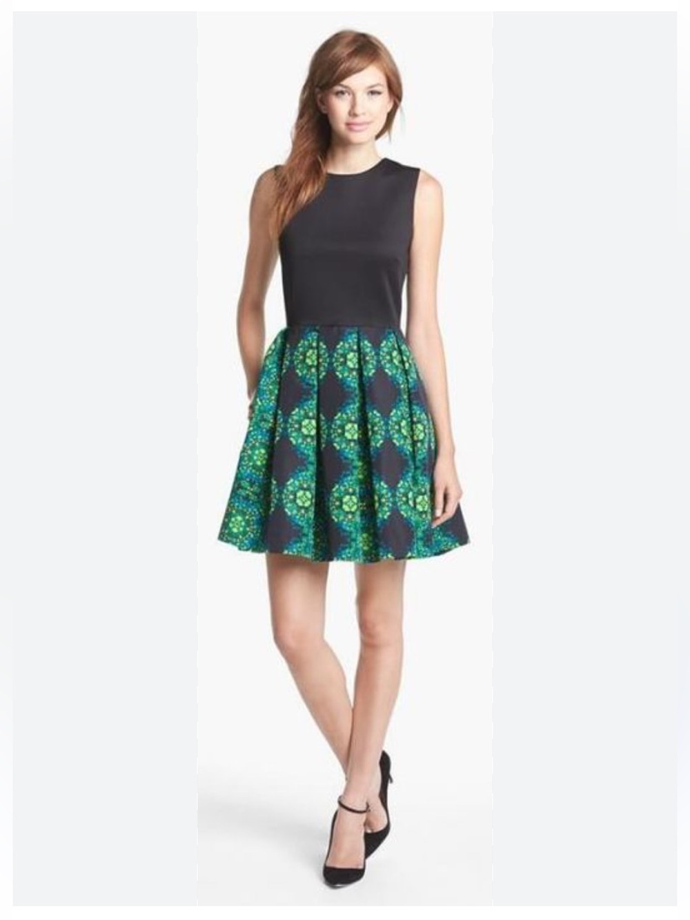 Just Taylor Black & Green Fit-and-Flare Dress
